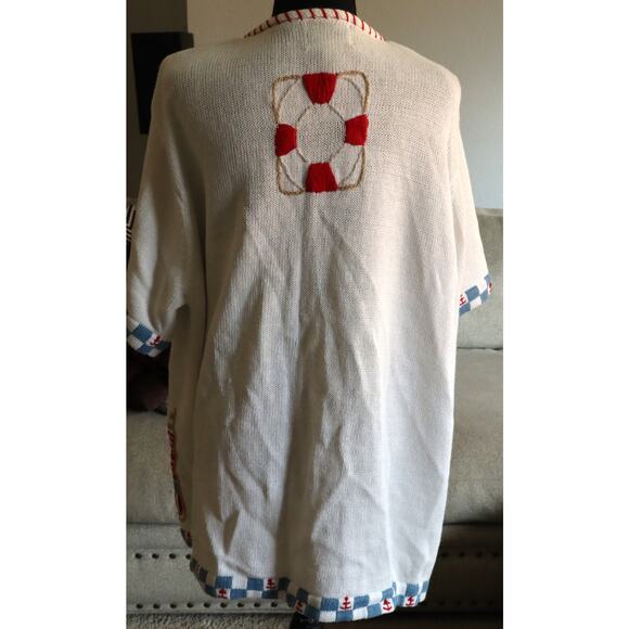 Vintage 80s 90s The Quacker Factory Cardigan Nautical Sailboat Lighthouse 1X - Picture 4 of 10